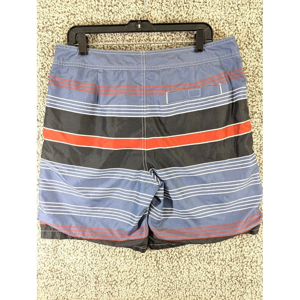 Gap Swim Trunks Men's Large Blue Red‎ and Black Striped Drawstring Netted